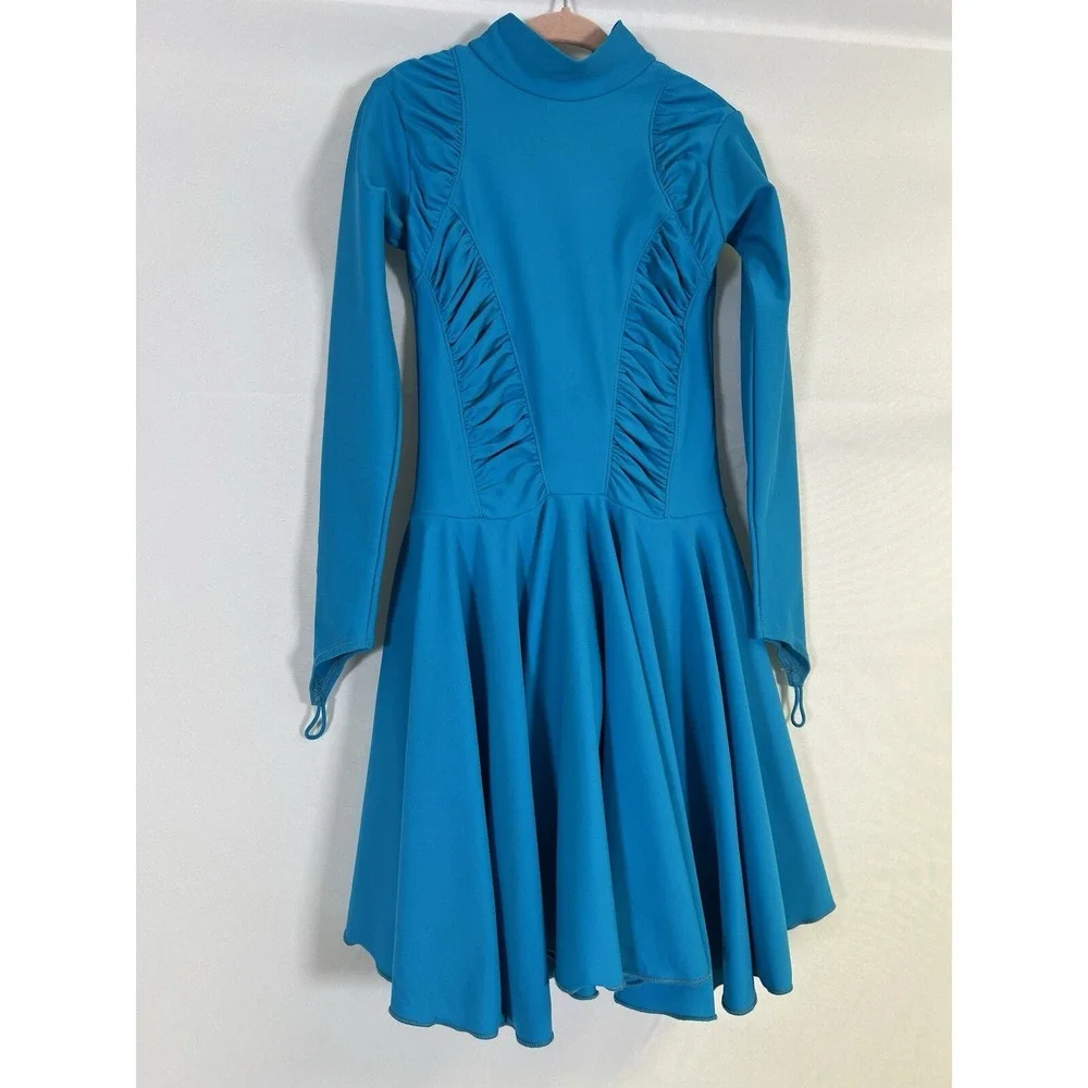 Ballroom Latin Dance Competition Dress for Pre-Teen girls Blue Size 8-10